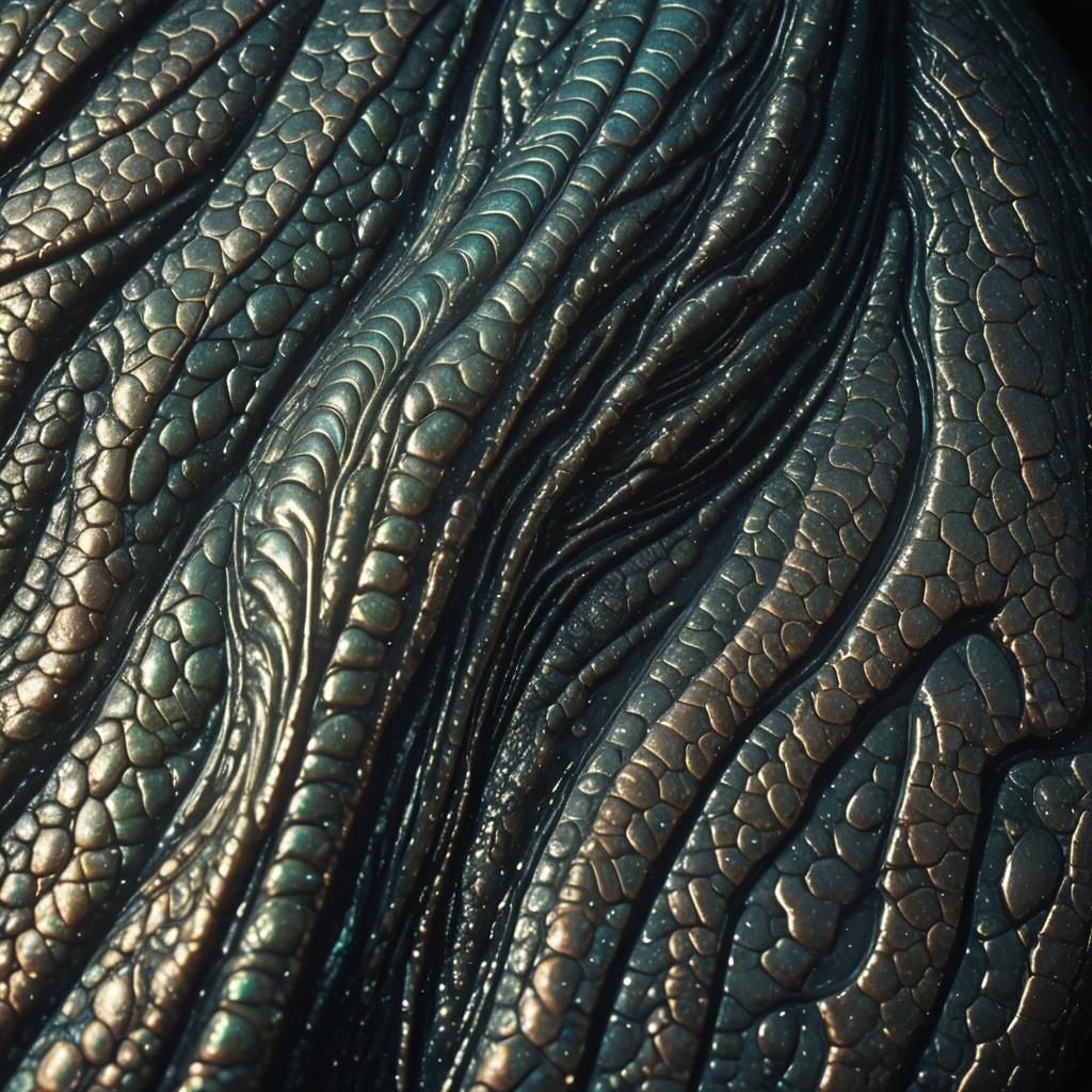 Iridescent Alien Skin Texture in Film Noir Style