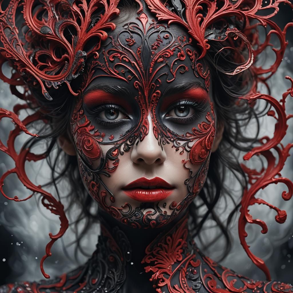 Model's Face with Paisley Body Paint in Fauvist Style