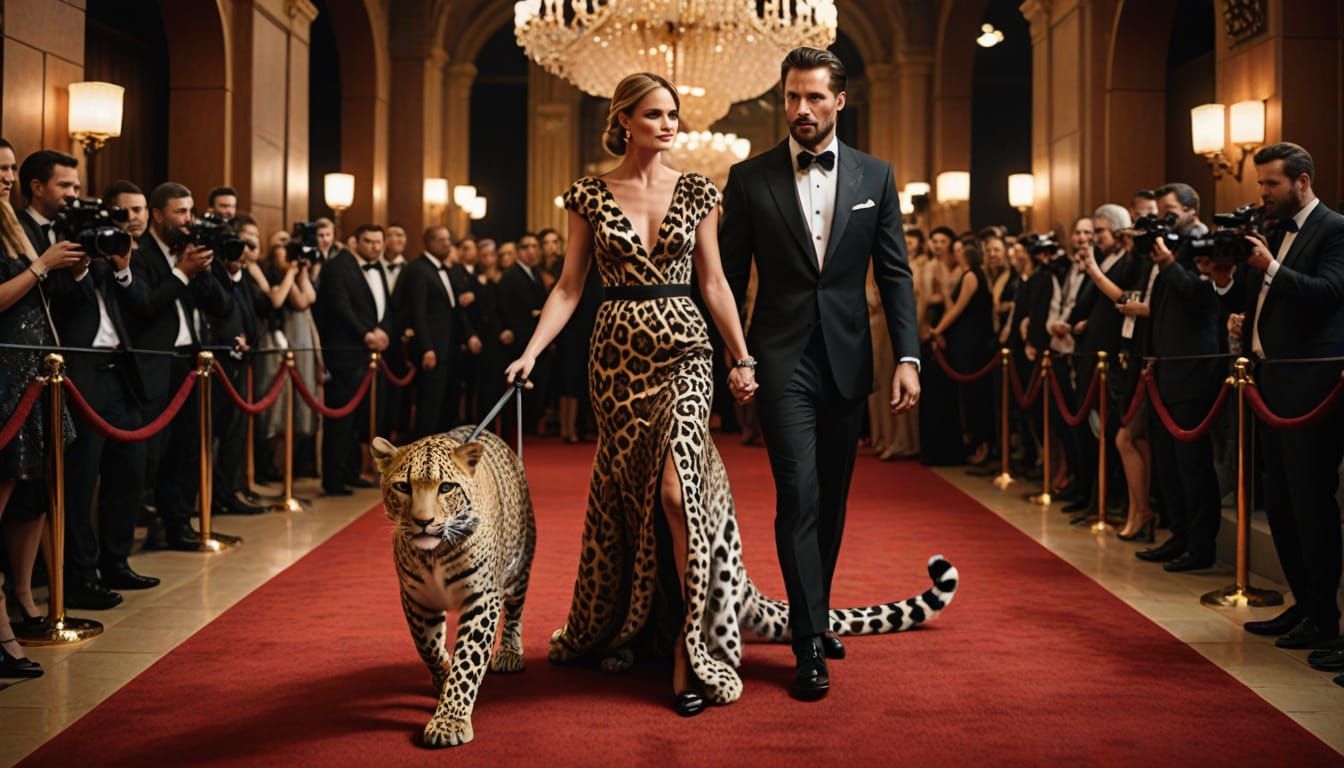 Glamorous Hollywood Premiere with Leopard and Celebrity Coup...