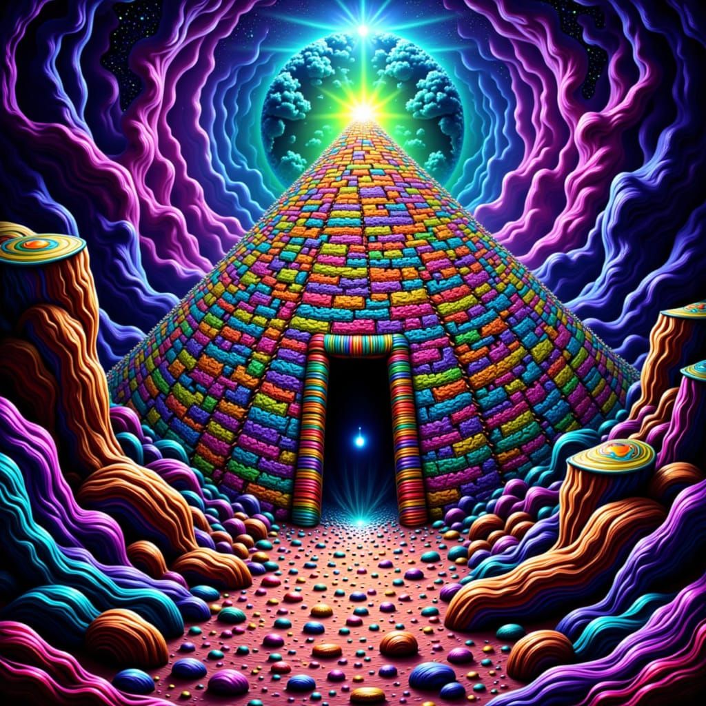 Psychedelic Egyptian Burial Mound in Pointillist Style