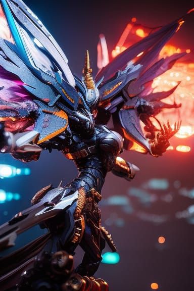 Mecha Wizard Cat in Gundam Style Digital Art