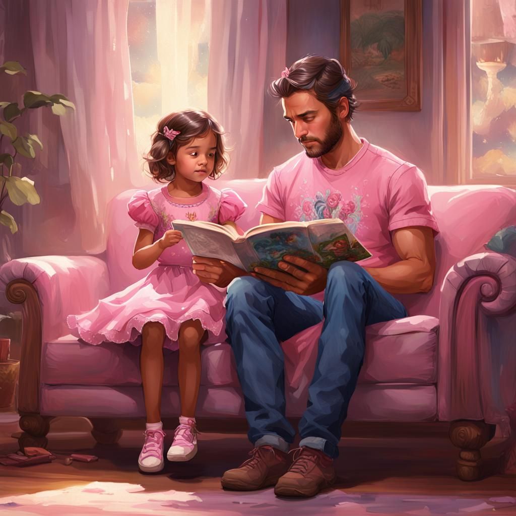 Father Reads to Children: Detailed Digital Portrait