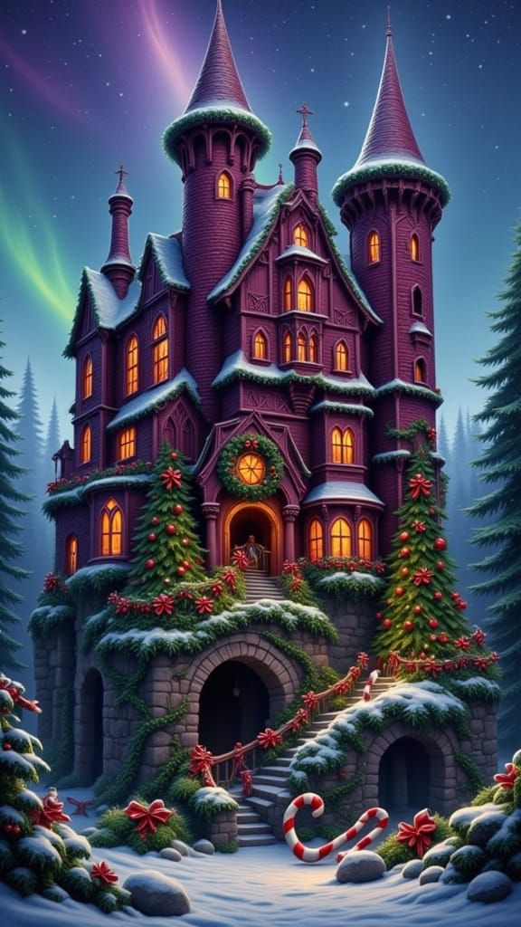 Majestic Fantasy Castle Adorned for Christmas