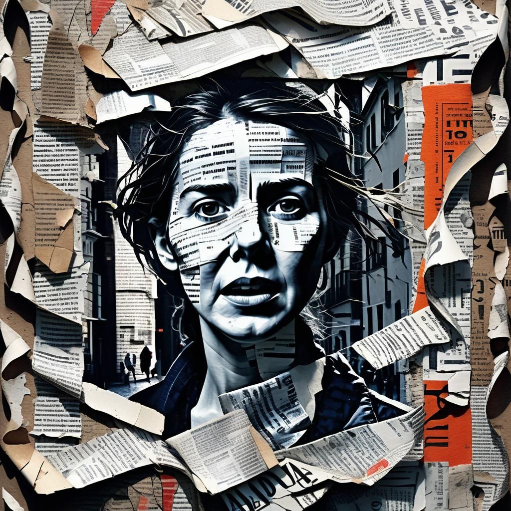 Dadaist Portrait of Woman in Chaotic City Street