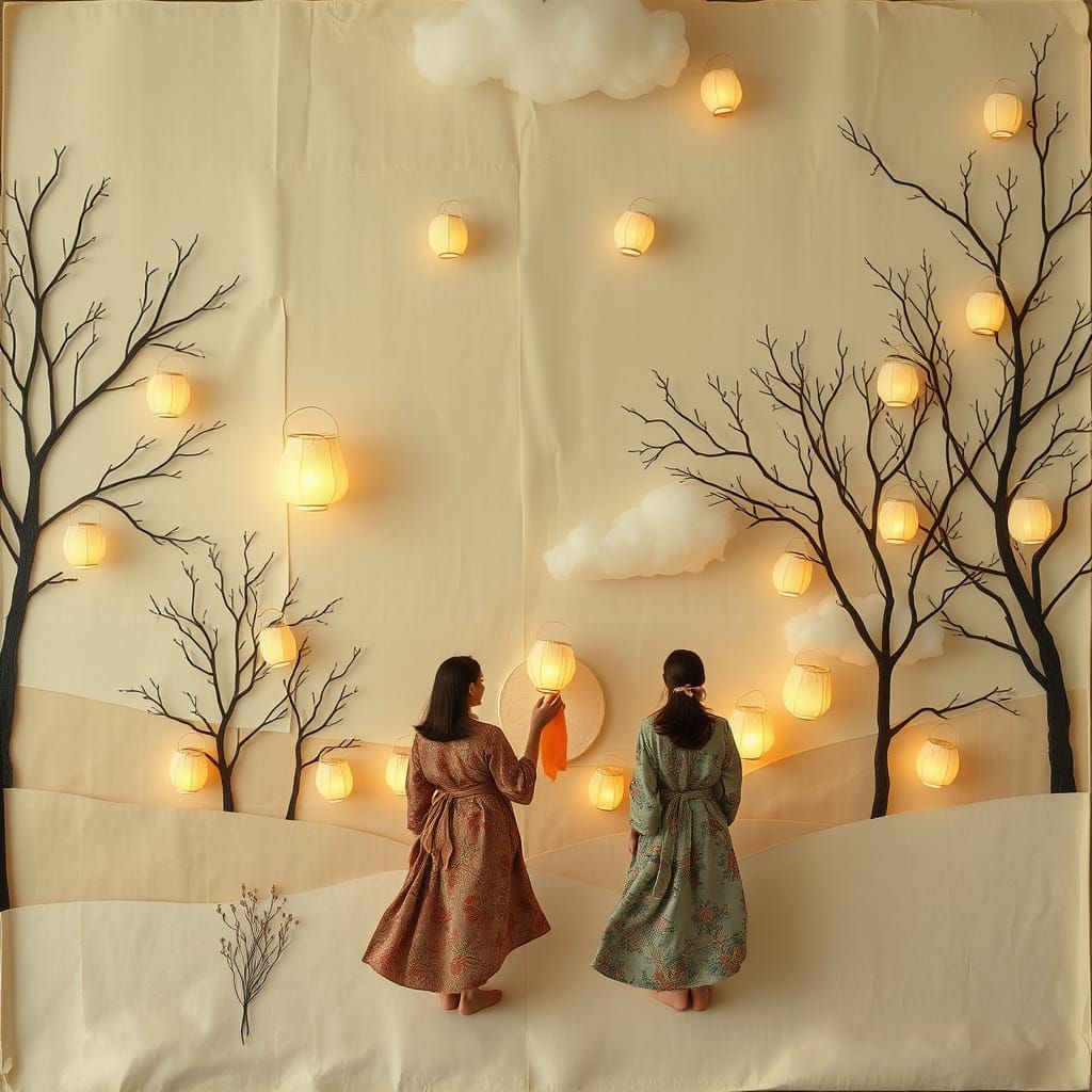 Glowing Lanterns in Village of Diary Pages