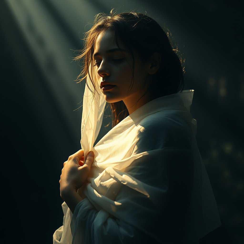 Serene Figure in Shadow and Light: Hyperrealistic Rendering