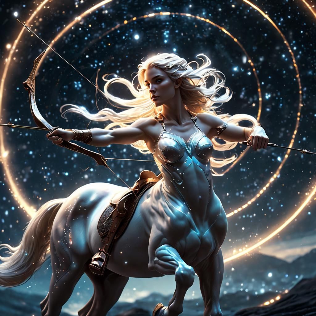 In a pure galactic space background, a radiant, glowing fema...