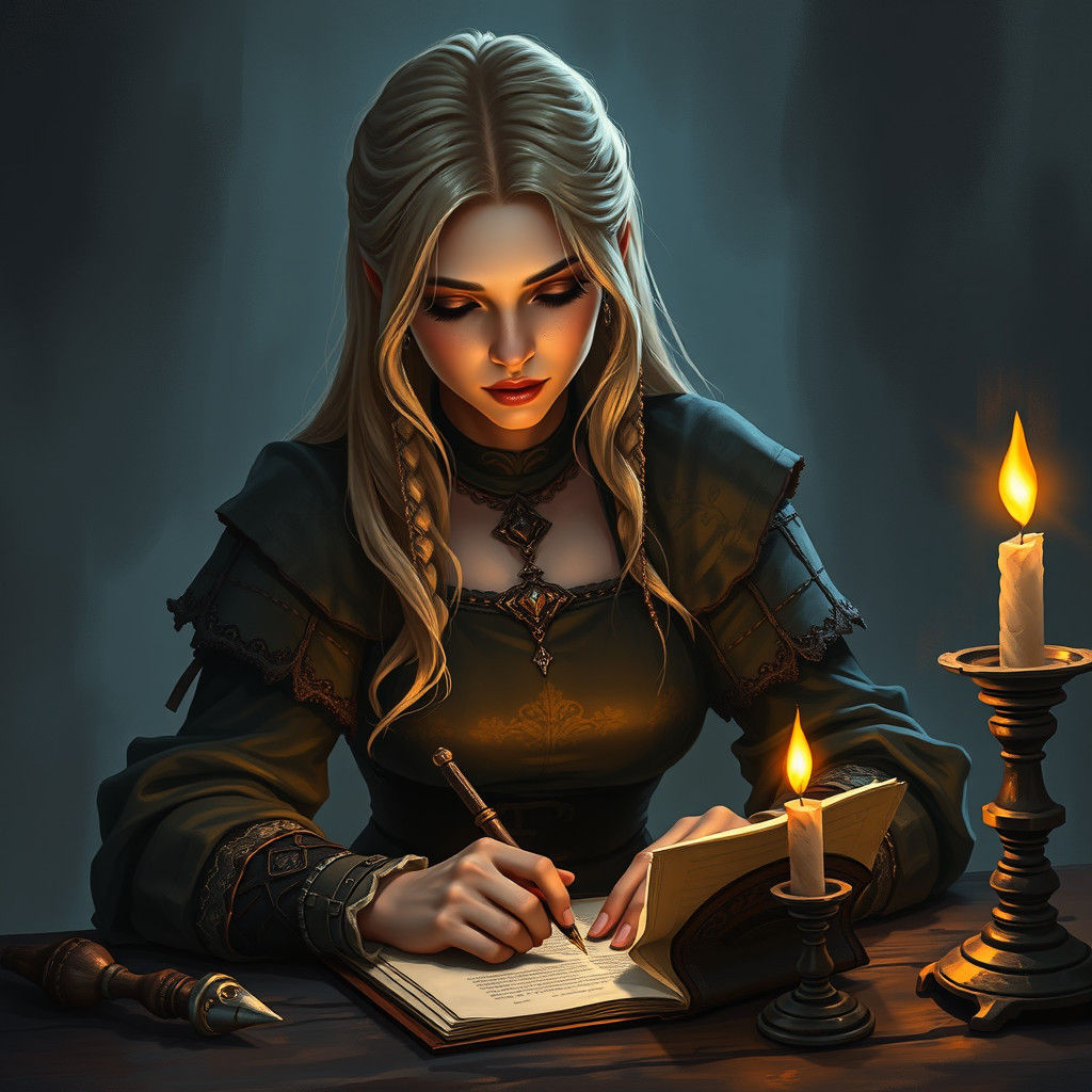 Medieval Woman Writing Letter, Epic Fantasy Art