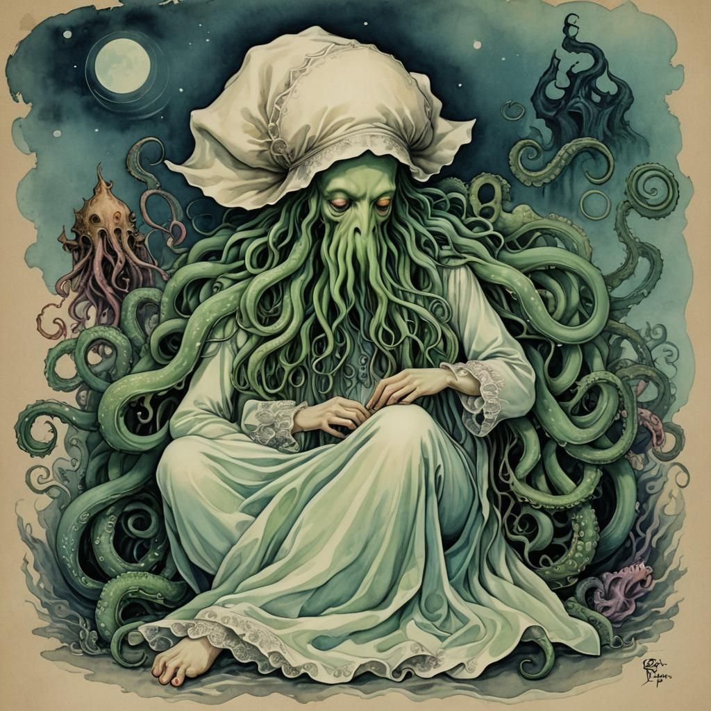 Cute Cthulhu Asleep in Funny Pajamas, Gothic Art