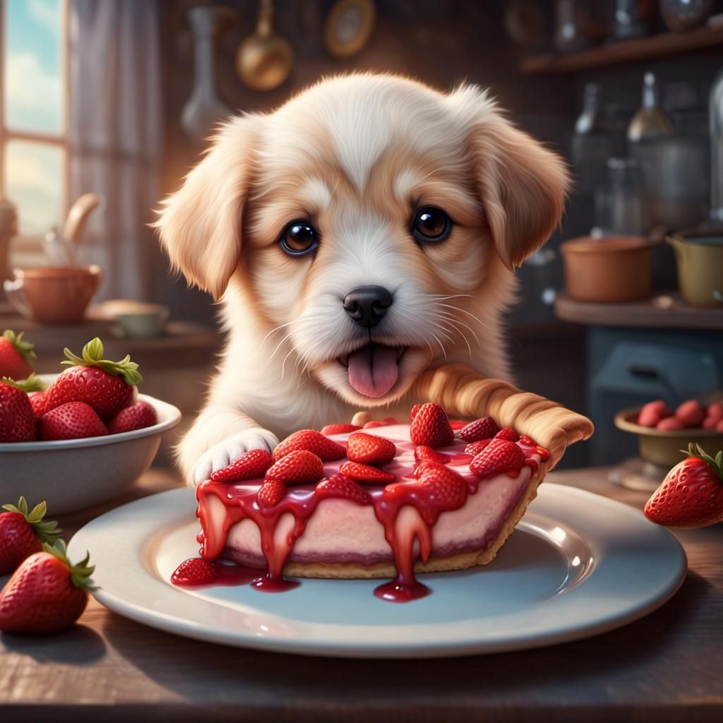 Adorable Puppy Inside a Strawberry Pie