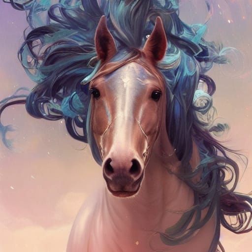 Fairytale Horse Flies Through Starry Night Sky