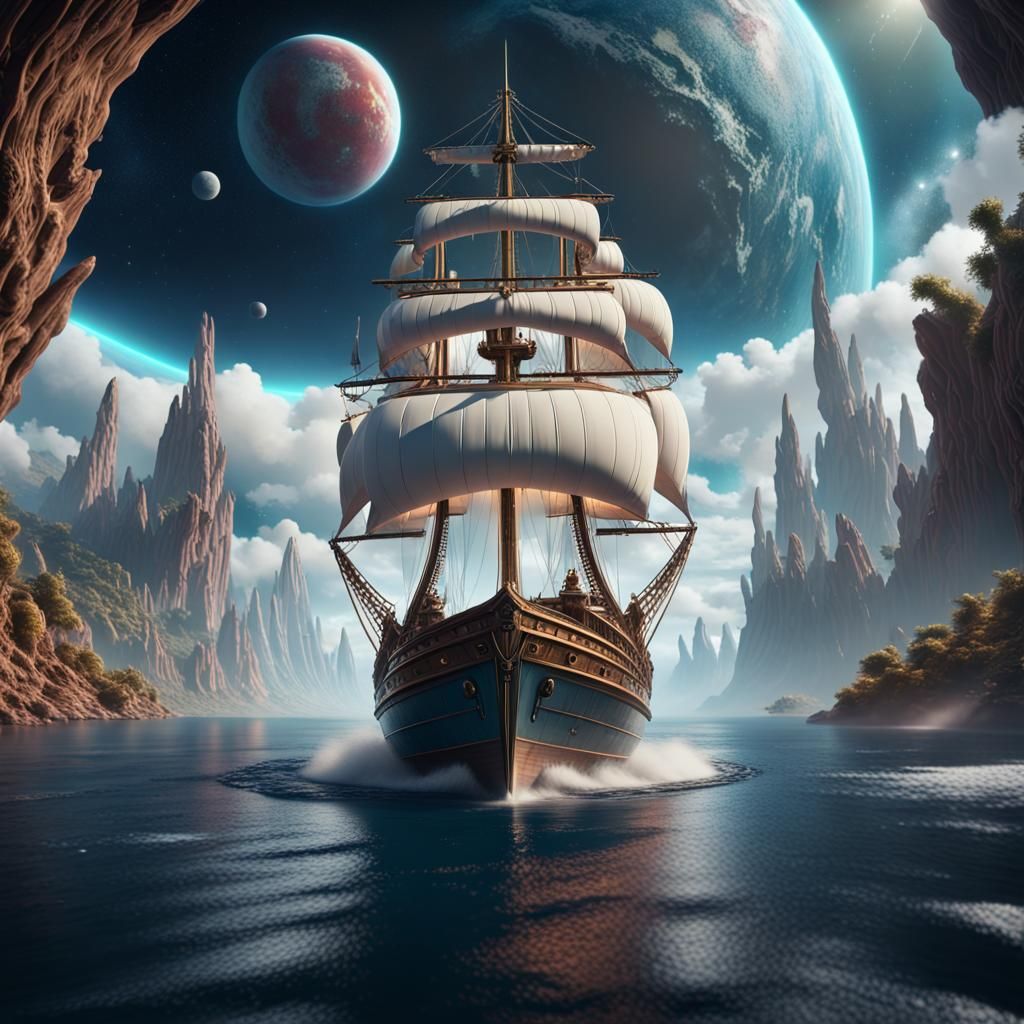 Sailing a Boat into Space: Fantasy Concept Art