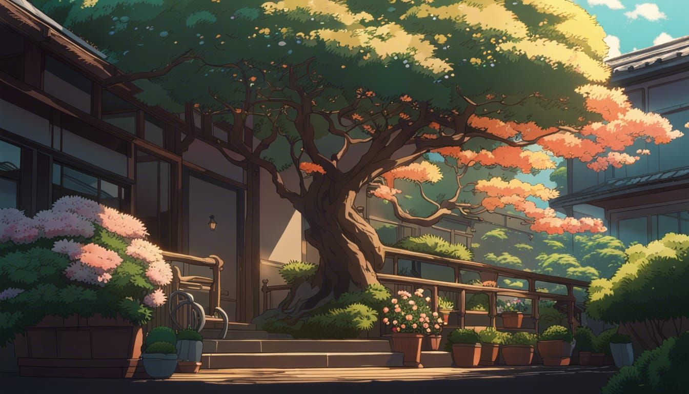 House Garden in Studio Ghibli Anime Style