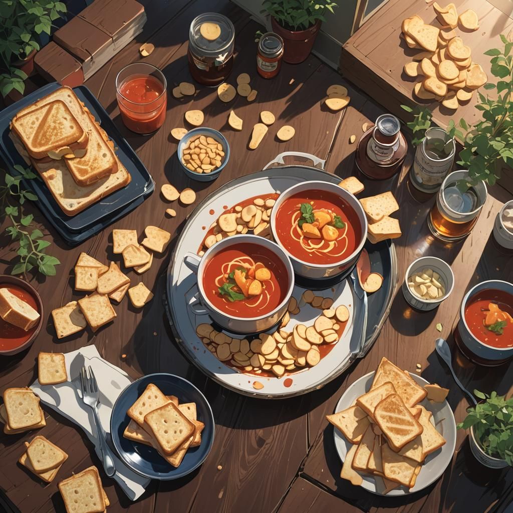 Tomato Soup with Grilled Cheese, Ghibli Style
