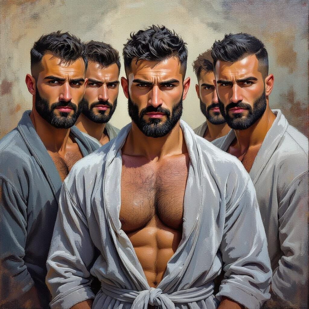 Elderly Hunks in Velvet Bathrobes: Impasto Oil Painting