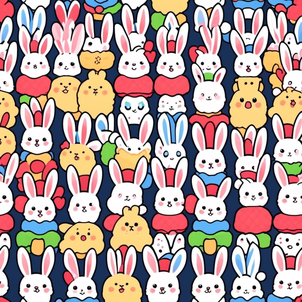 Cute Kawaii Chibi Bunny Seamless Pattern in Anime Style