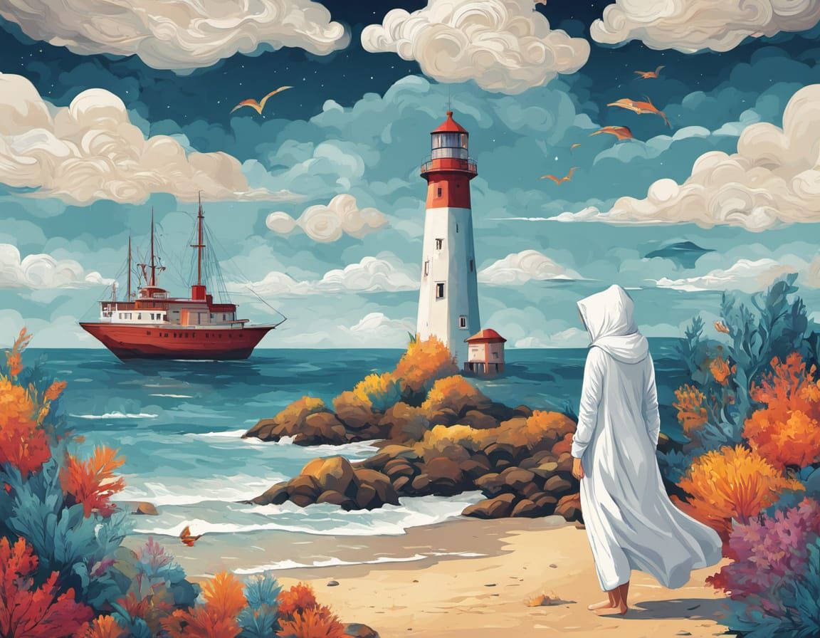 Impressionist Woman on Beach in Vibrant Oil Painting