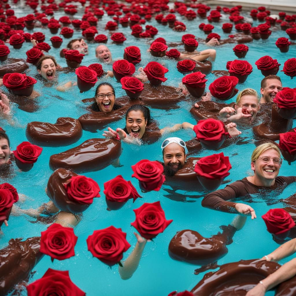 Surreal Chocolate Rose Pool: An AI Art Creation