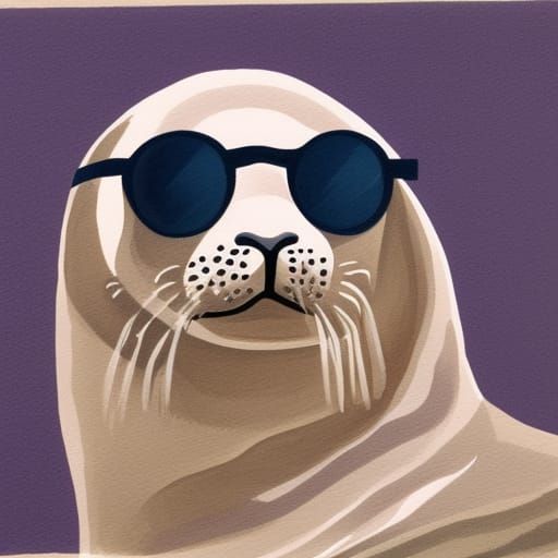 Seal in Sunglasses: Detailed Gouache Painting