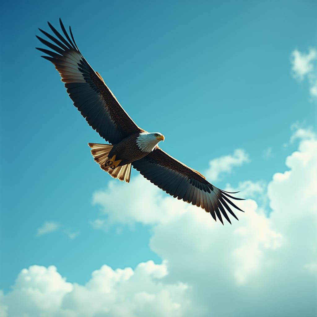 Eagle Soaring in Blue Sky, Cinematic 35mm Film