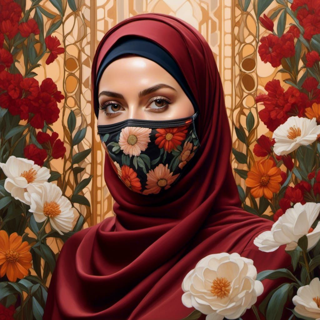 Hijabi Portrait in Earth Tones, Oil Painting Style