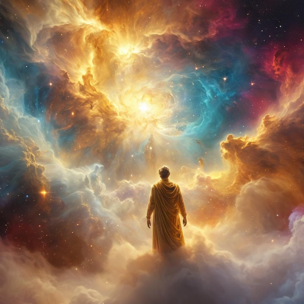 God Creating Universe on Nebula: Cosmic Art