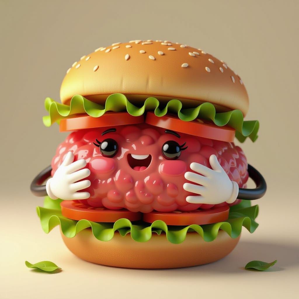 Shy Burger Character in Playful Cartoon Style