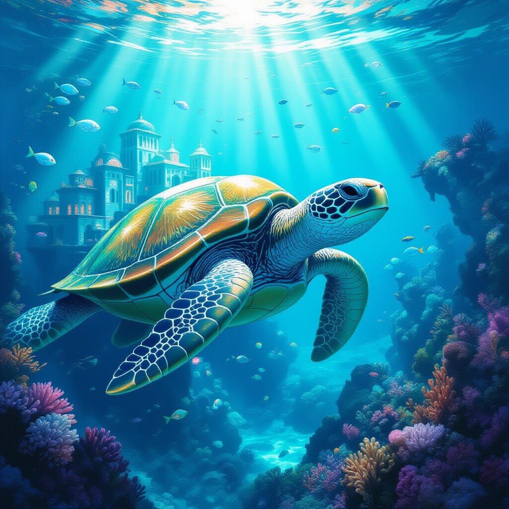 Underwater City Inside Giant Sea Turtle Shell