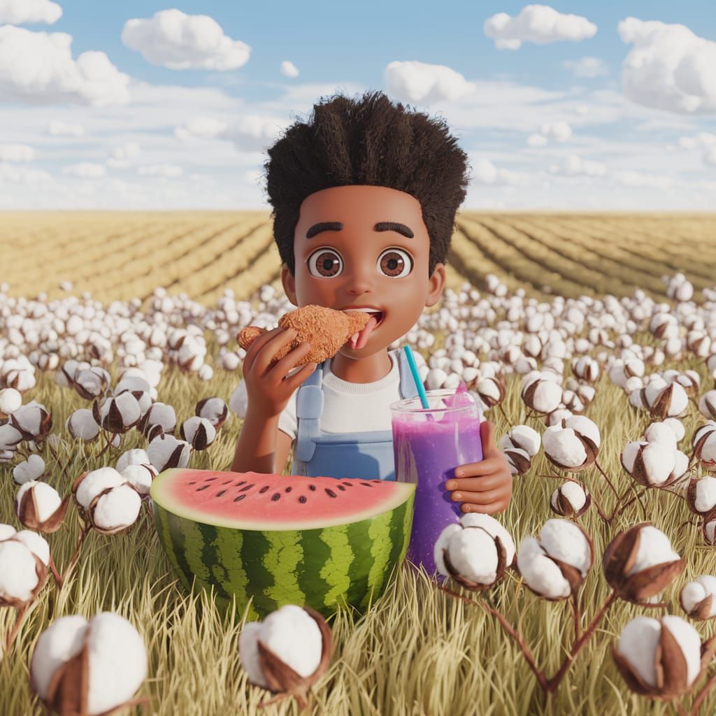 3D Anime Scene: Child in Golden Cotton Field