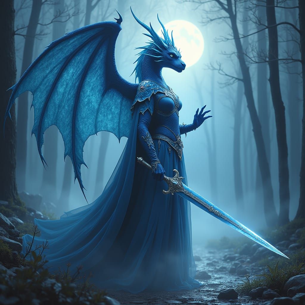 Dragonborn Warrior in Mystical Forest, Dreamy Art