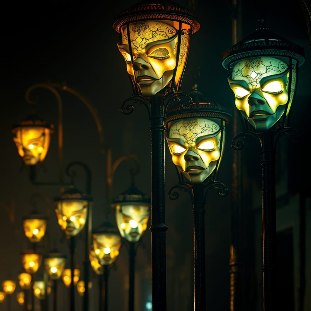 Ethereal Clown Lamps in Surrealist Dreamscape