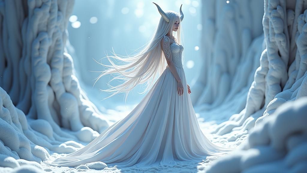 Icy Demon Lady in Ethereal 3D Anime Art