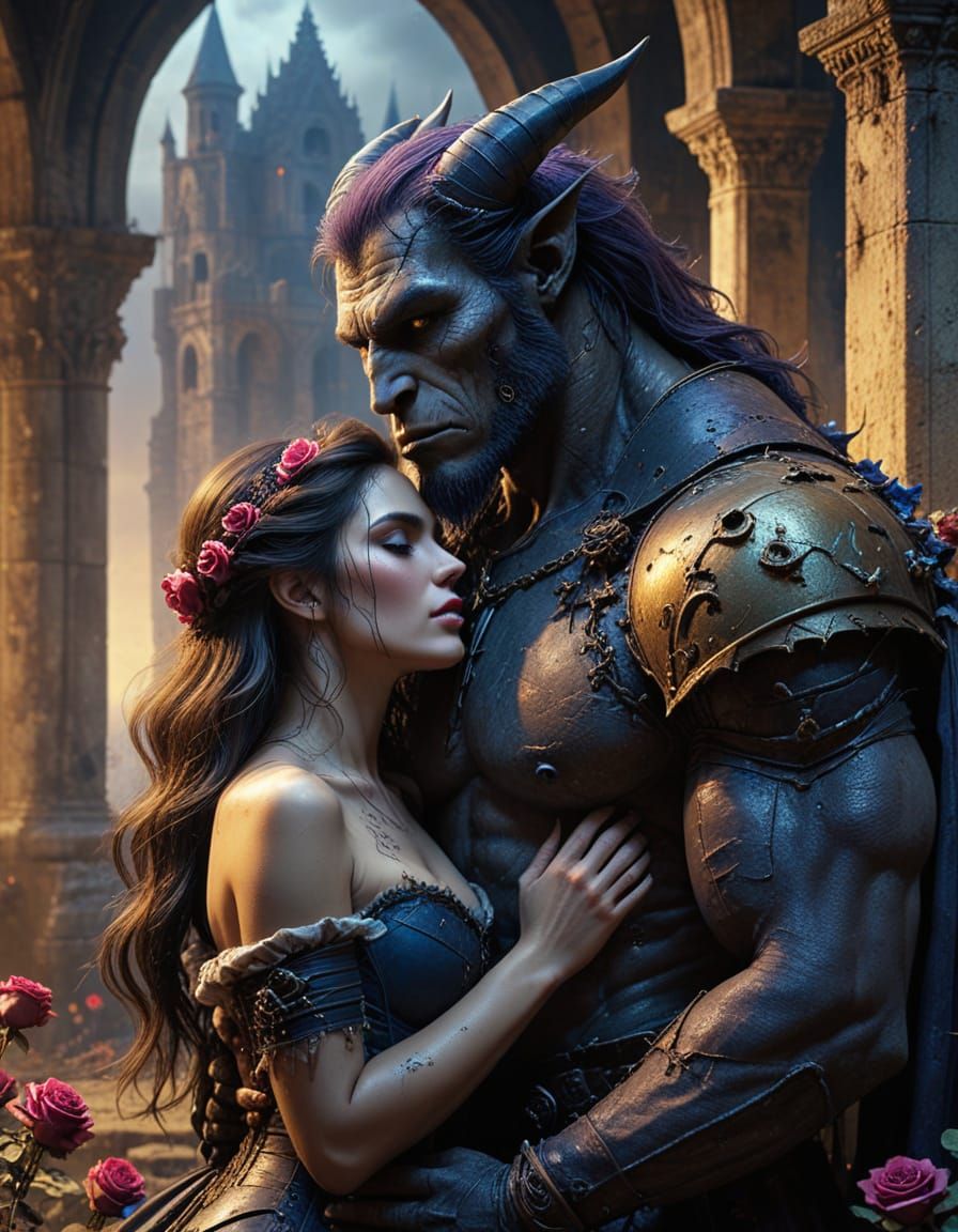 Gothic Romance in a Ruined Castle, in the Style of Dark Fant...