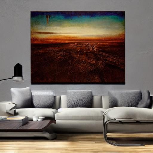 Surreal Figure in Desolate Landscape with Broken Clocks