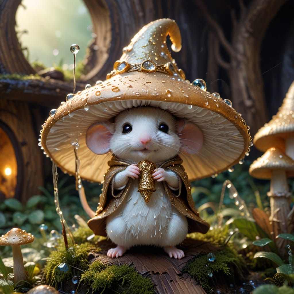 Whimsical Mushroom Wizard in Macro Photography Style