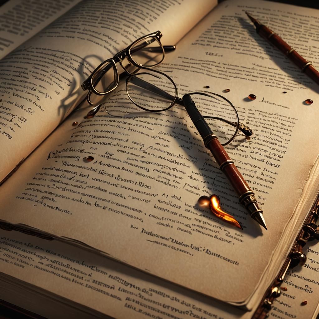 Glowing Book with Quill Pen: Hyper-Realistic Digital Art