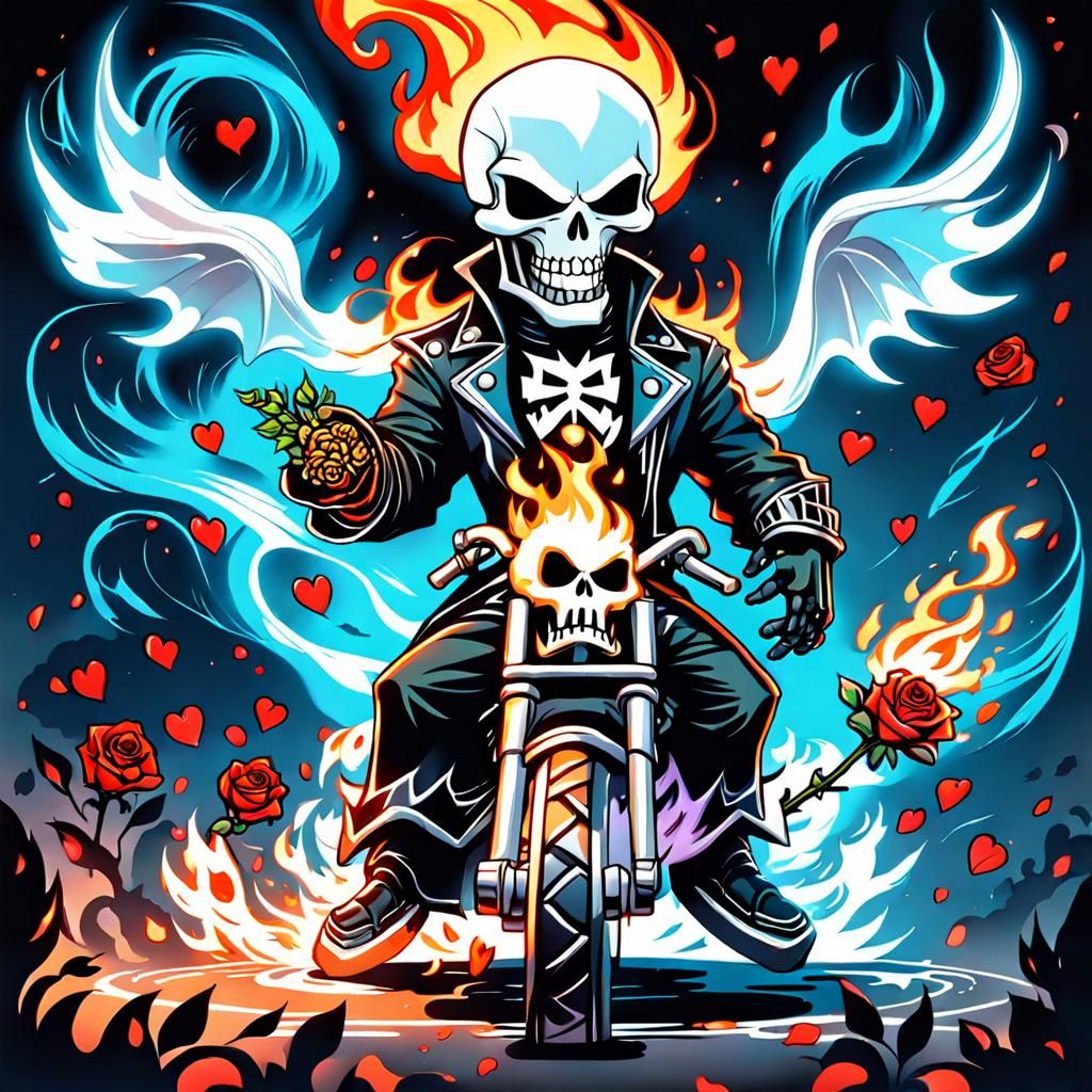 Chibi Ghost Rider Offers Roses to Ghost Lady