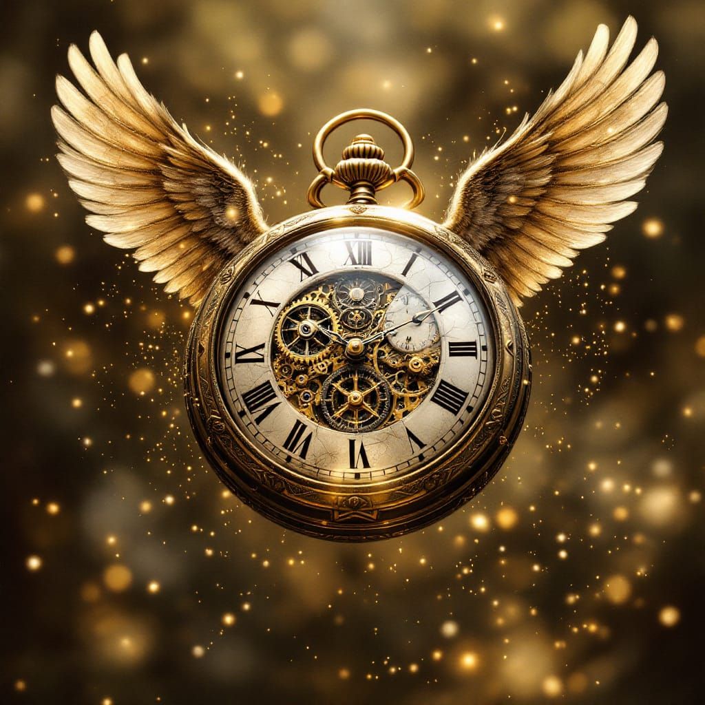 Vintage Pocket Watch with Wings in Sepia Tones