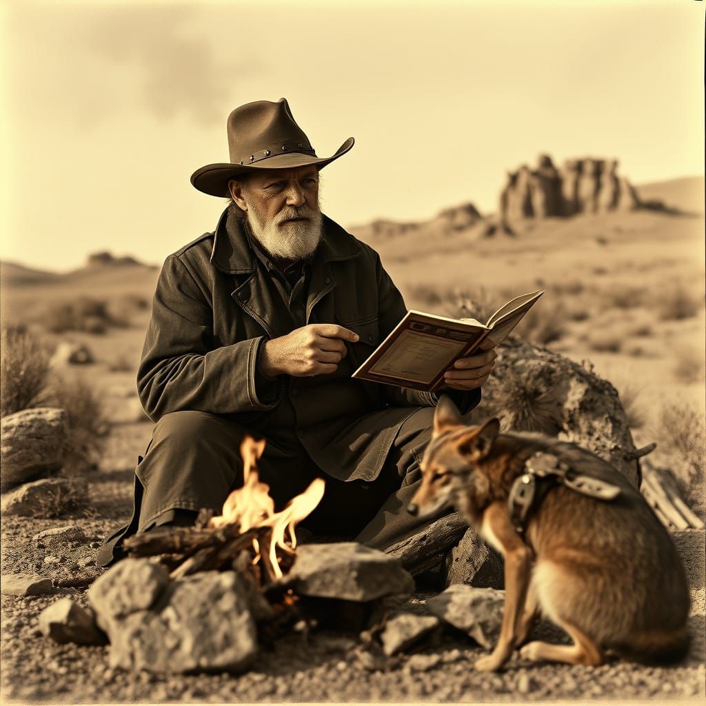 Prospector Telling Tales by Desert Campfire