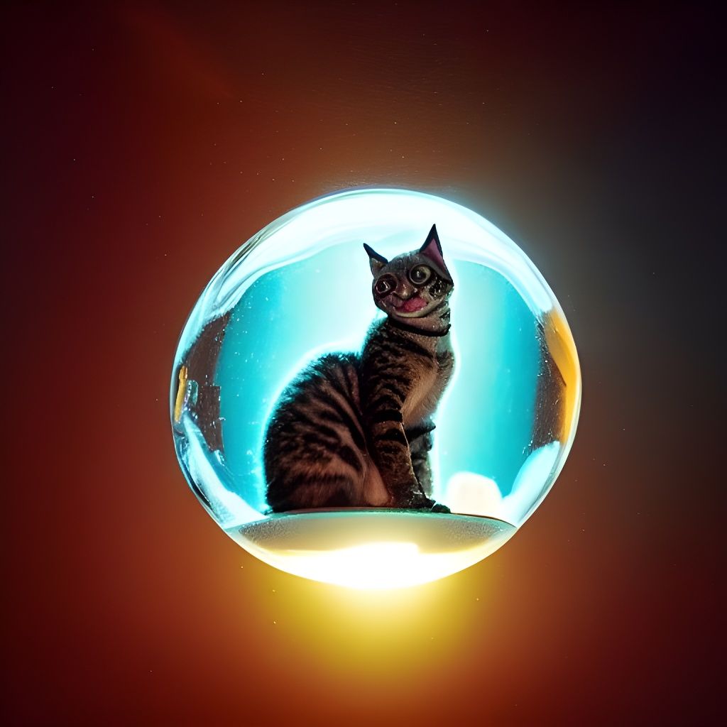 Ice Cat Sculpture Reflecting Sunset: Fantasy Art