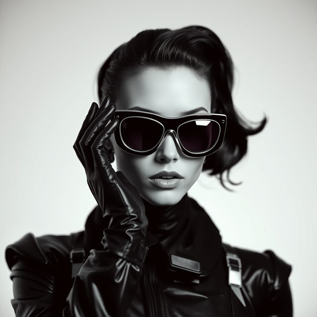 Futuristic Model in Inflatable Costume with Sunglasses