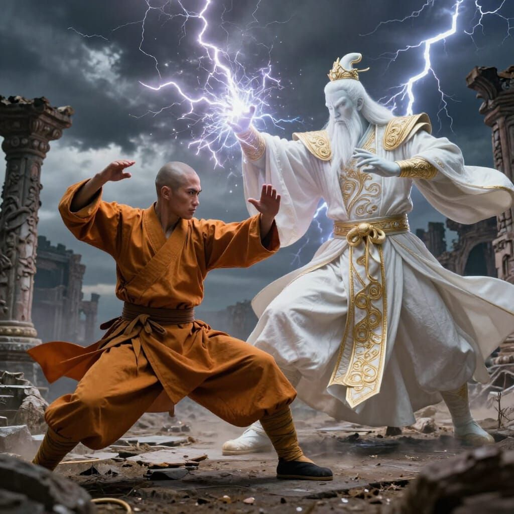 Monk vs White Wizard Epic Battle in Ancient Ruins