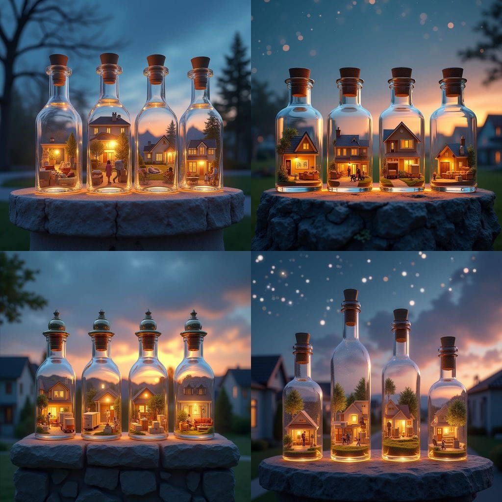 Fantasy Crystal Bottles Holding Miniature Worlds