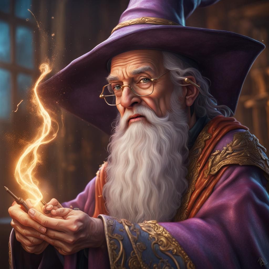 Foolish Wizard Casting Silly Spells in Hyperrealistic Style