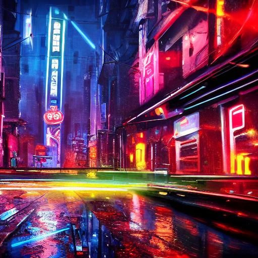 Cyberpunk Cityscape on Paper with Ink Stain