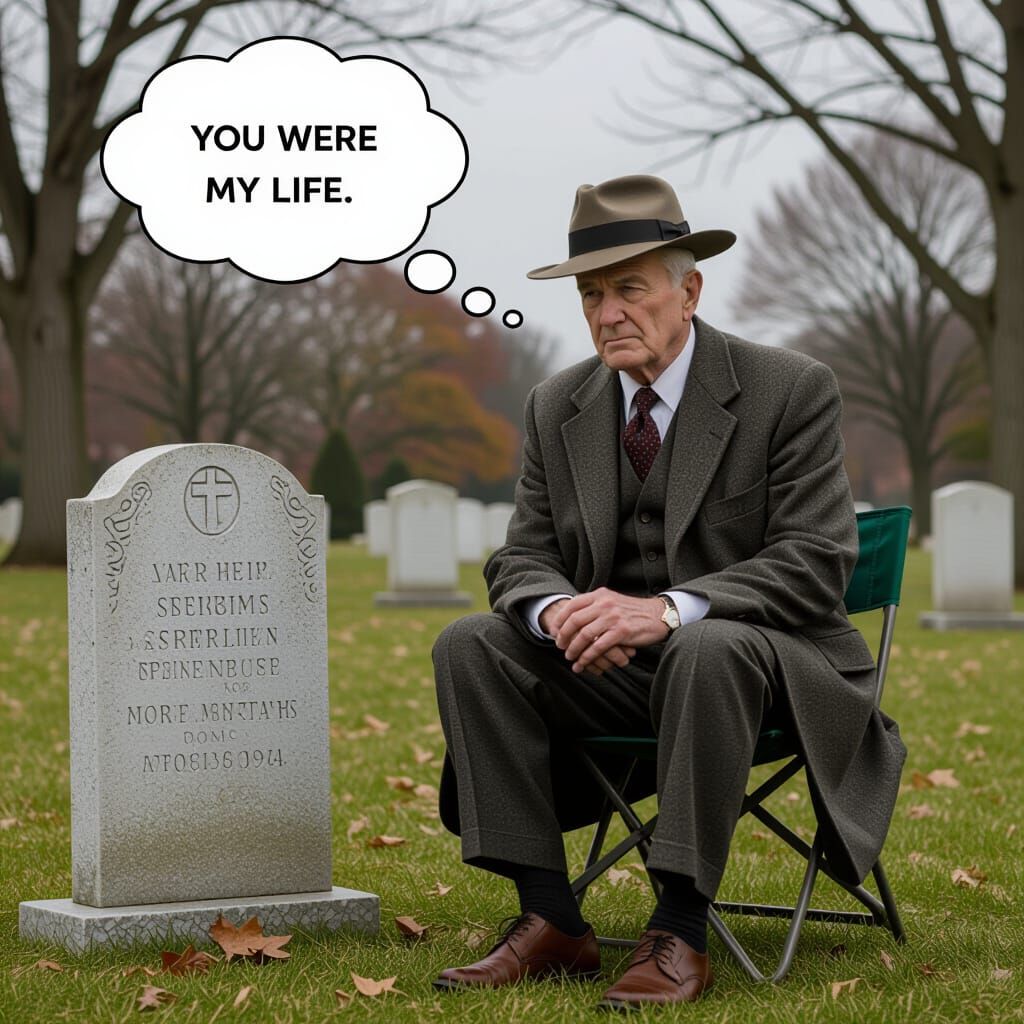 Grief-Stricken Man Mourns Wife at Tombstone