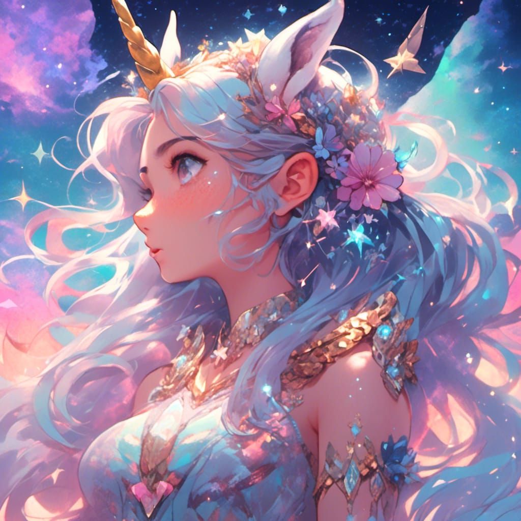 Magical Unicorn Girl with Crystal Crown
