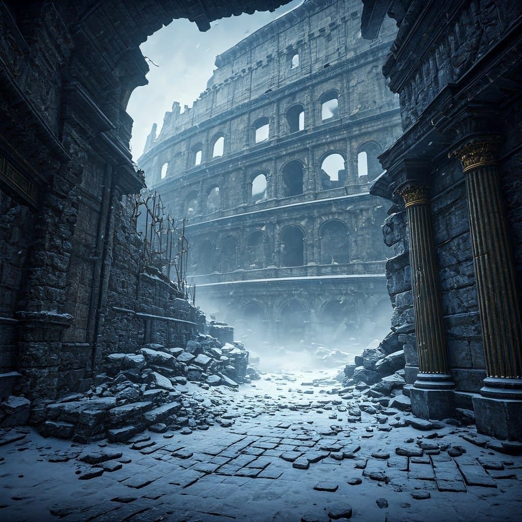Epic Winter Ruins of the Colosseum in 3D Game Cinematic Styl...