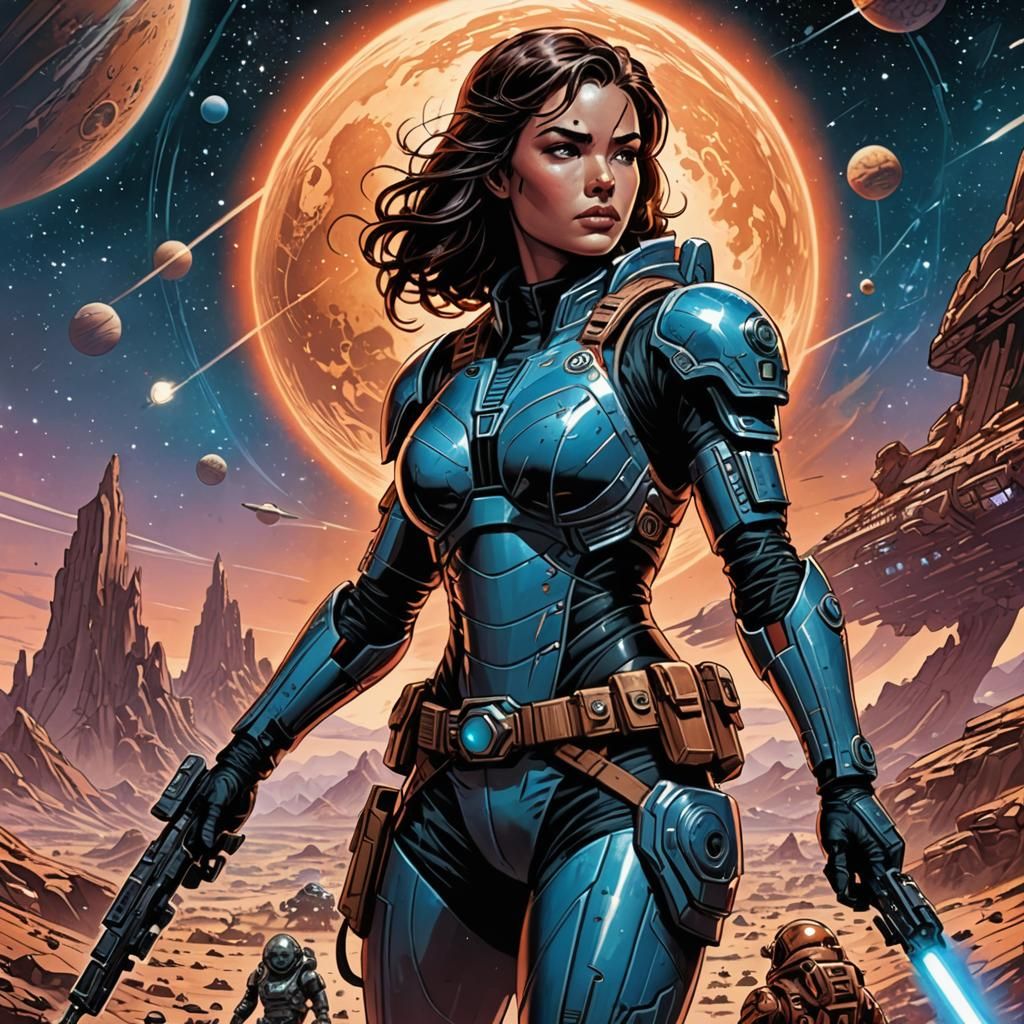 Female Space Warrior in Comic Book Art Style