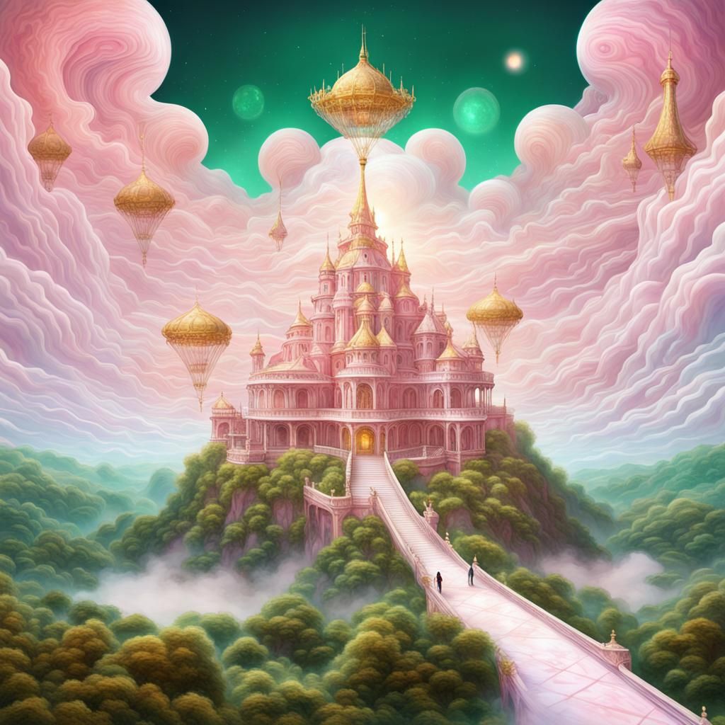 Floating Marble Palace with Cloud Path